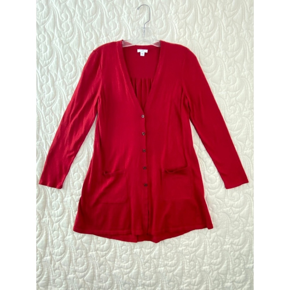J. Jill Longline Cardigan Women Small Red Button Front V-Neck Pockets
